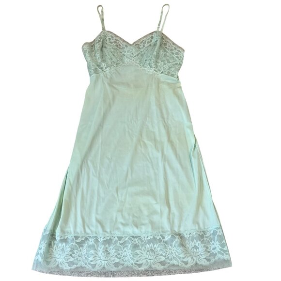 Vintage Vanity Fair Tricot Nylon Lace Slip Dress Size 34 Light Green - Picture 1 of 6